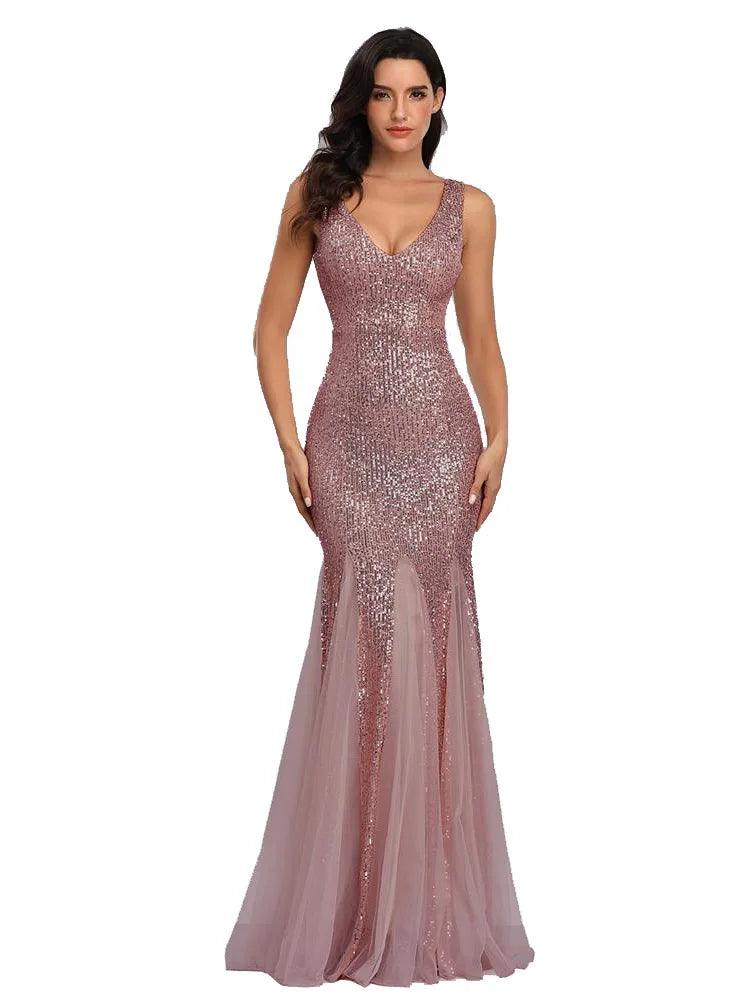 Sequin Spliced Mesh Mermaid Plus Size Evening