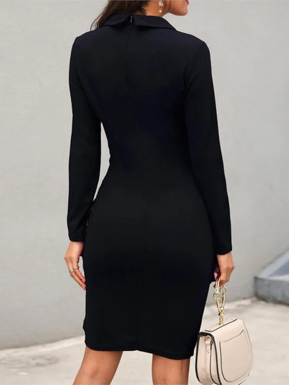 Spring Autumn Office Lady Dress 2024 Fashion Black Notchet Neck Long Sleeve Slim Pencil Dress Women Elegant Bodycon Work Dresses - Yara fashion  97711283 Spring Autumn Office Lady Dress 2024 Fashion Black Notchet Neck Long Sleeve Slim Pencil Dress Women Elegant Bodycon Work Dresses 