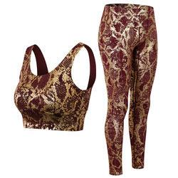 Snake Print Gym Yoga Set Sports Fitness Ladies Yoga Suit