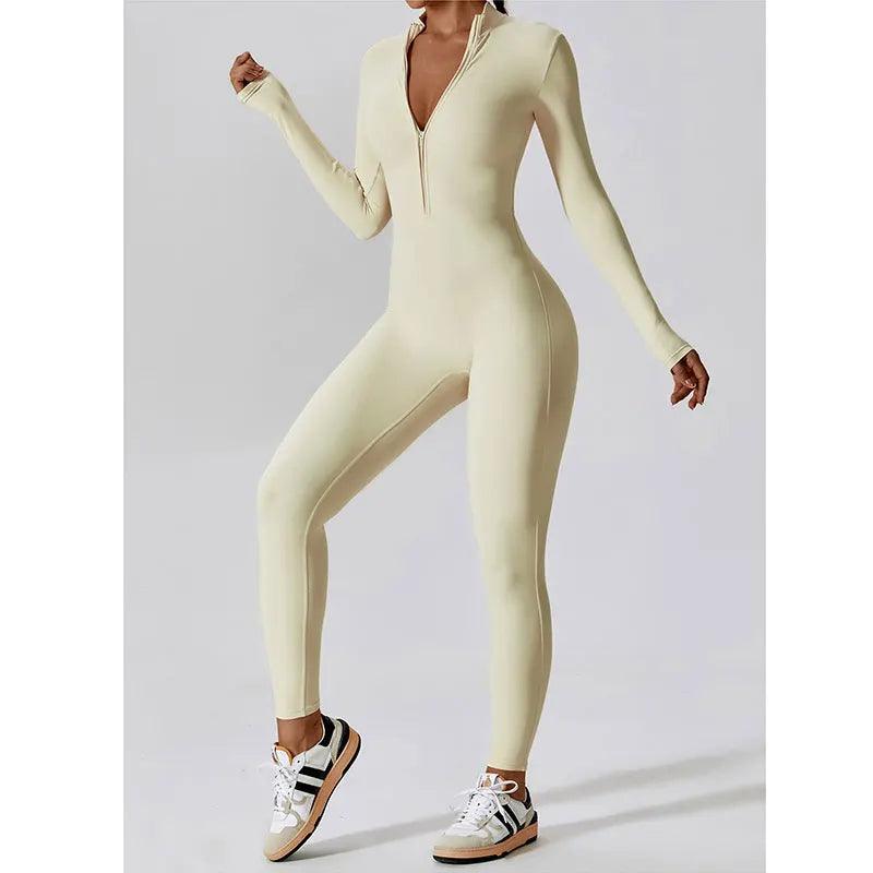 Women Jumpsuits One-Piece Suit Zipper Long Sleeved Yoga Set Gym Push Up