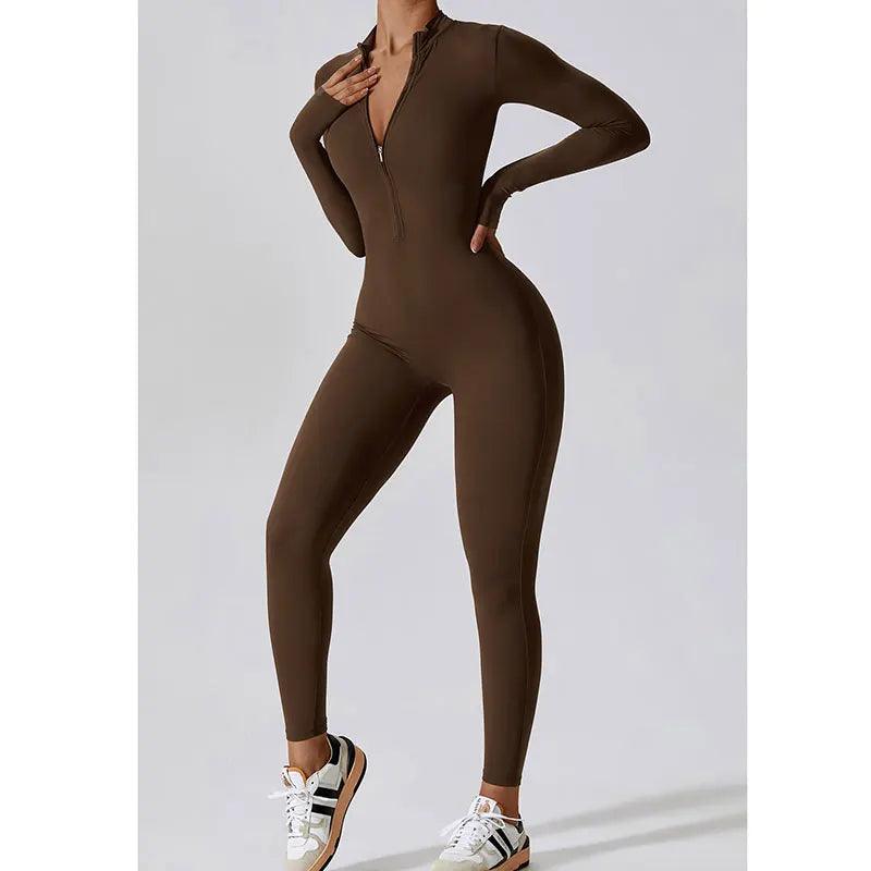 Women Jumpsuits One-Piece Suit Zipper Long Sleeved Yoga Set Gym Push Up