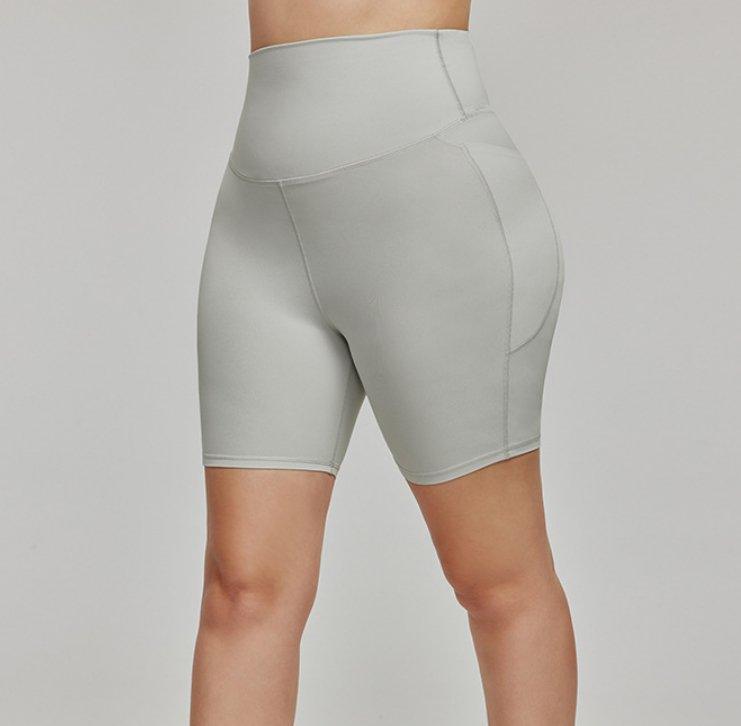 Antibacterial Side Pocket Sports Shorts plus Size Plump Girls Three Points Fitness Pants Yoga Shorts Women High Waist Hip Lift - Yara fashion Yara fashion 35.99
