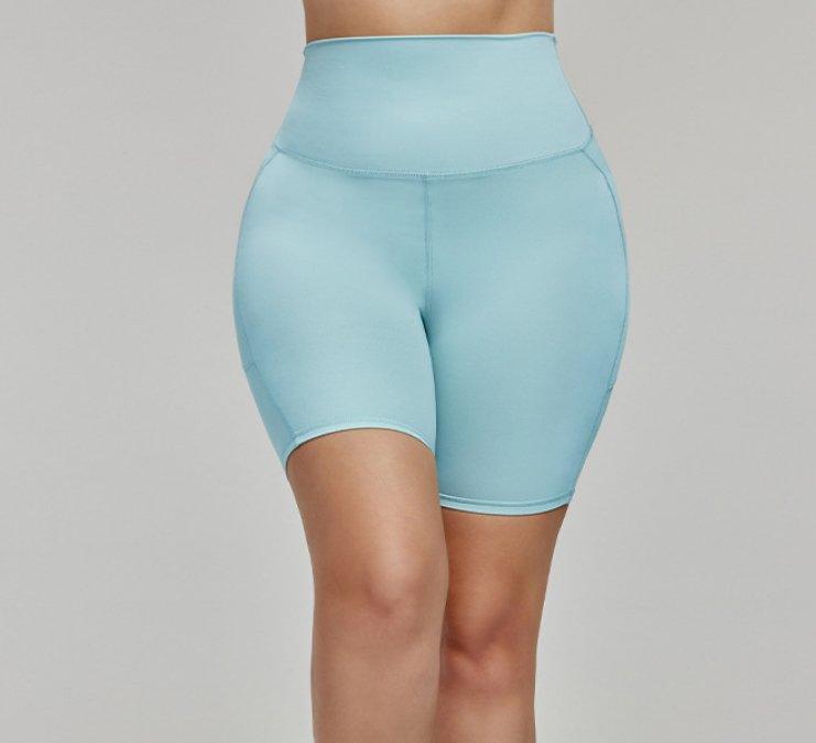 Antibacterial Side Pocket Sports Shorts plus Size Plump Girls Three Points Fitness Pants Yoga Shorts Women High Waist Hip Lift - Yara fashion Yara fashion 35.99