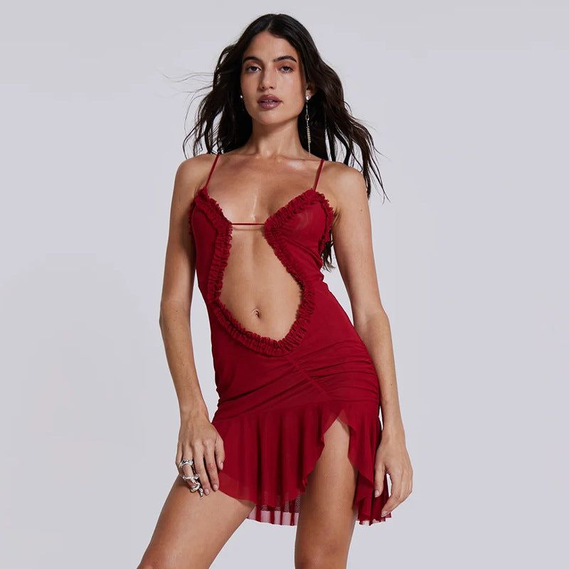 Arrival Backless Dress Sexy Trend Mesh Splicing Sling Cropped Outfit Short Dress for Women - Yara fashion  19258751 Arrival Backless Dress Sexy Trend Mesh Splicing Sling Cropped Outfit Short Dress for Women 