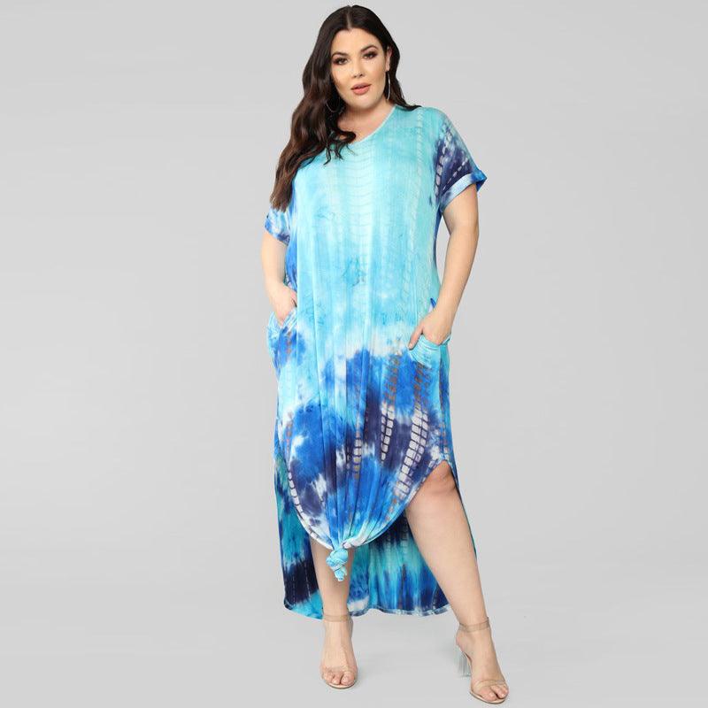 Arrival Tie Dye Printing Straight plus Size Women Dress - Yara fashion  62603643 Arrival Tie Dye Printing Straight plus Size Women Dress 