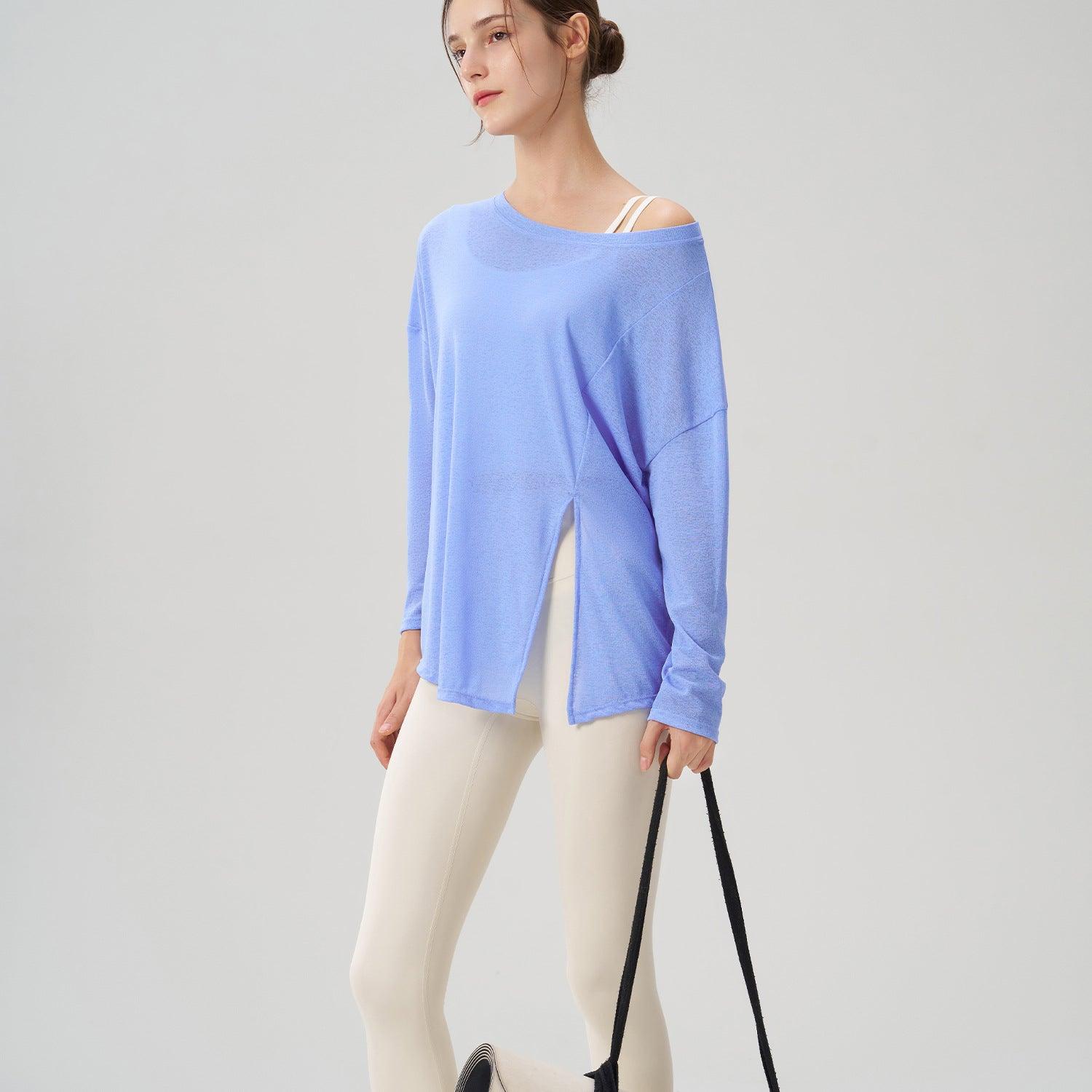 Autumn Breathable Yoga Blouse Women Split Slimming Sports Fitness Top Loose Fitting Lightweight Thin Yoga Clothes Long Sleeve - Yara fashion Yara fashion 35.99