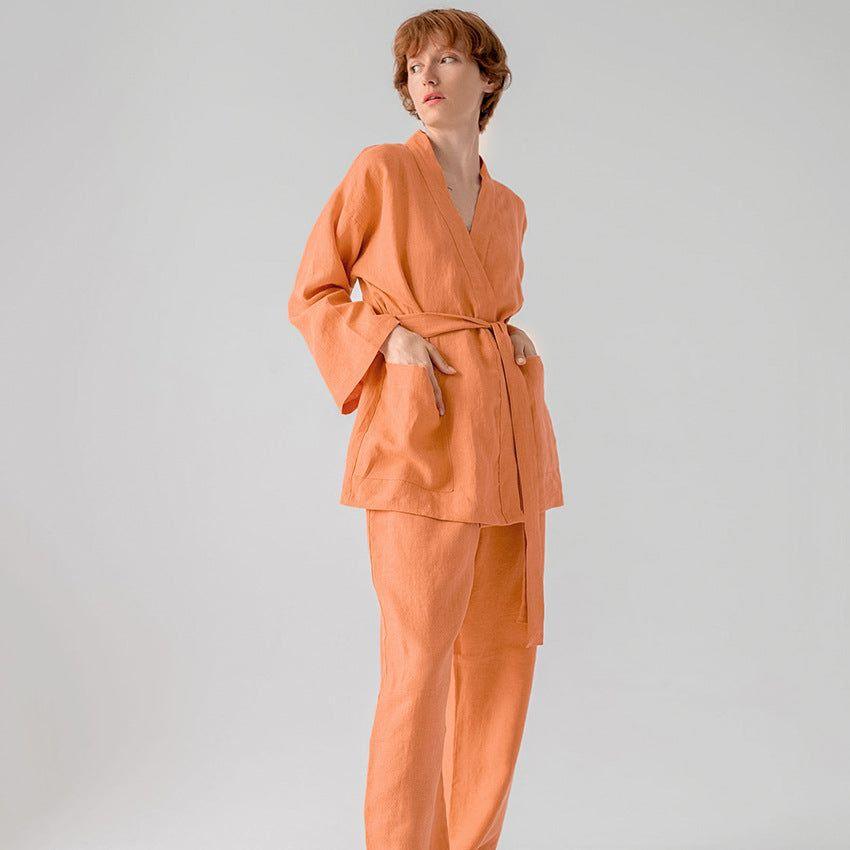 Autumn Cotton Linen Long Sleeve Nightgown Trousers Cotton Waist Band Comfortable Homewear Pajamas Women Can Wear outside - Yara fashion  47199796 Autumn Cotton Linen Long Sleeve Nightgown Trousers Cotton Waist Band Comfortable Homewear Pajamas Women Can Wear outside 