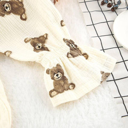 Autumn Japanese Bear Printed Loose Long Sleeves Pyjamas Two Piece Set - Yara fashion  45209532 Autumn Japanese Bear Printed Loose Long Sleeves Pyjamas Two Piece Set 