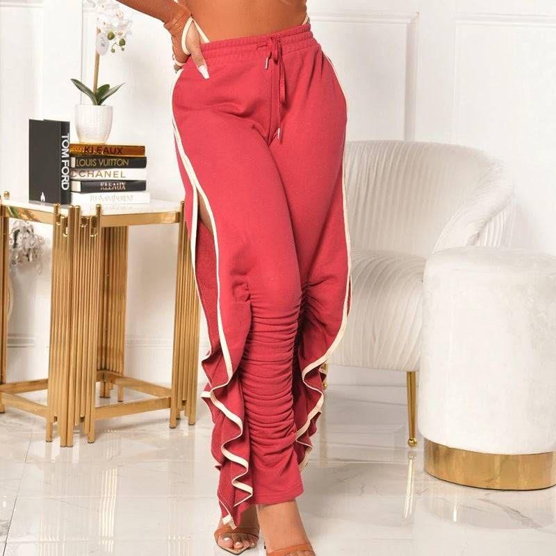 Autumn Ladies Fashionable Loose All Match Wooden Ear Sports Casual Pants - Yara fashion  12593192 Autumn Ladies Fashionable Loose All Match Wooden Ear Sports Casual Pants 