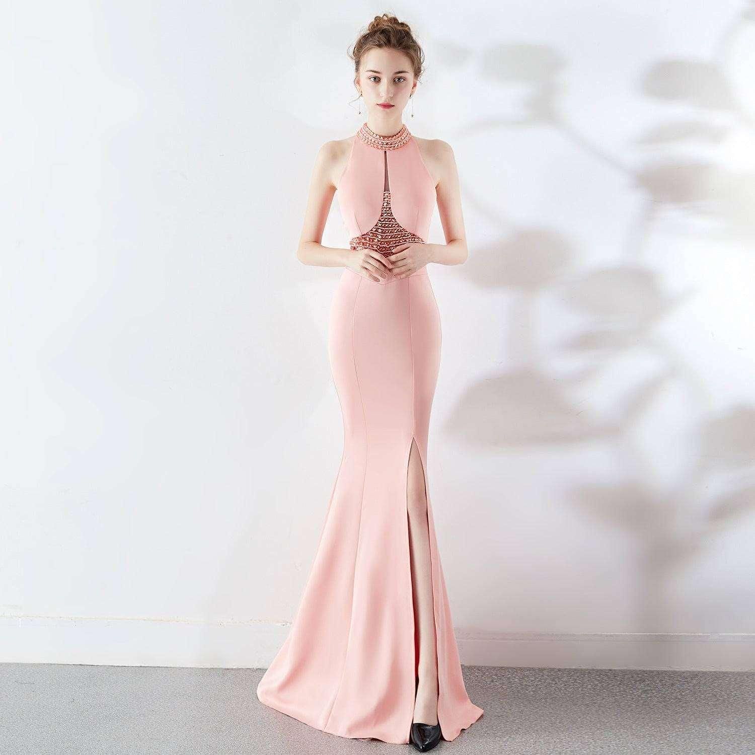 Autumn Long Red Fishtail Halter Wedding Banquet Evening Dress Dress Formal Gown - Yara fashion  89032419 Autumn Long Red Fishtail Halter Wedding Banquet Evening Dress Dress Formal Gown 