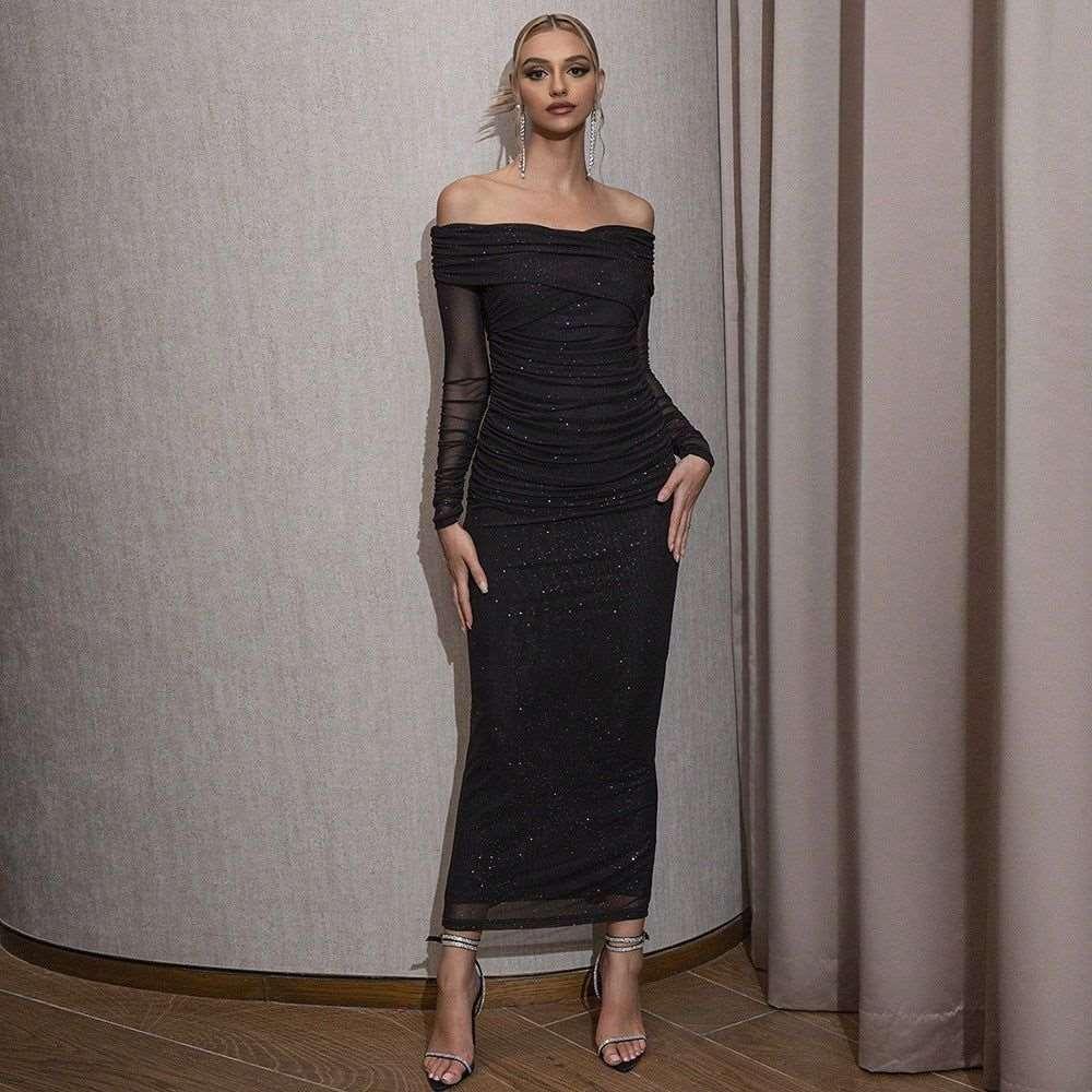 Autumn Sexy Elegant Dress Tube Top Long Sleeve Mesh Toast Clothing Maxi Dress - Yara fashion  81471448 Autumn Sexy Elegant Dress Tube Top Long Sleeve Mesh Toast Clothing Maxi Dress 