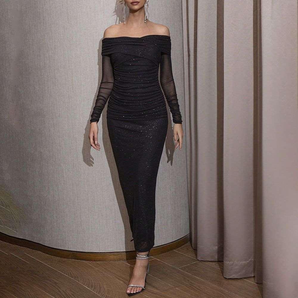 Autumn Sexy Elegant Dress Tube Top Long Sleeve Mesh Toast Clothing Maxi Dress - Yara fashion  94522979 Autumn Sexy Elegant Dress Tube Top Long Sleeve Mesh Toast Clothing Maxi Dress 