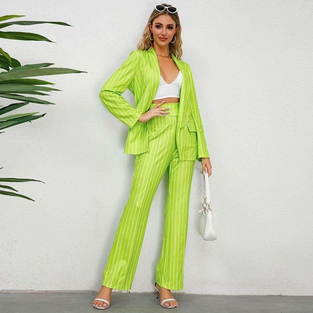 Autumn Winter Casual Striped Blazer Straight Wide Leg Pants Suit Two Piece Suit - Yara fashion  90877705 Autumn Winter Casual Striped Blazer Straight Wide Leg Pants Suit Two Piece Suit 