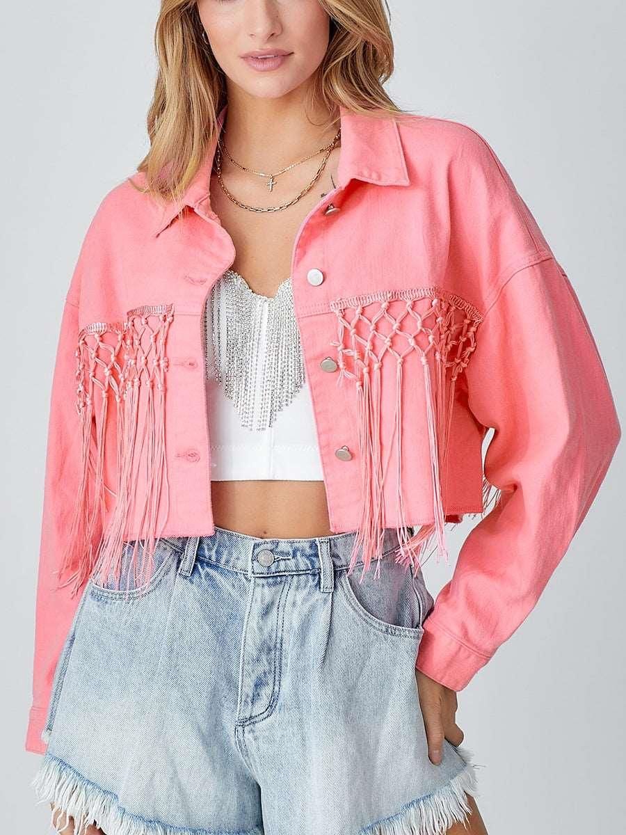 Autumn Winter Tassel Short Denim Jacket Alphabet Jacket Top Women Clothing - Yara fashion  71784582 Autumn Winter Tassel Short Denim Jacket Alphabet Jacket Top Women Clothing 