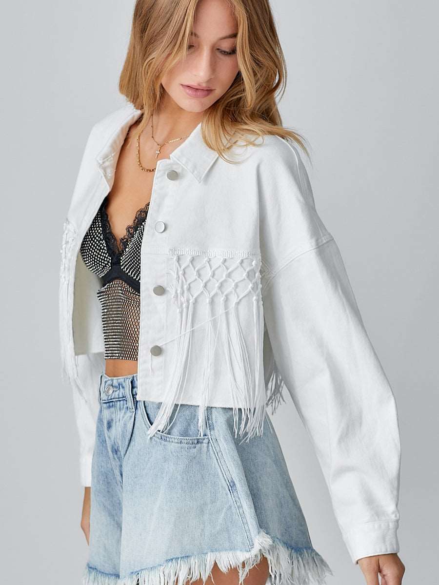 Autumn Winter Tassel Short Denim Jacket Alphabet Jacket Top Women Clothing - Yara fashion  8323444 Autumn Winter Tassel Short Denim Jacket Alphabet Jacket Top Women Clothing 