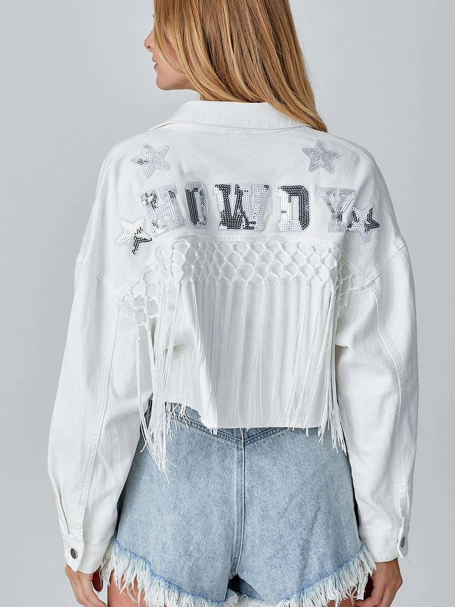 Autumn Winter Tassel Short Denim Jacket Alphabet Jacket Top Women Clothing - Yara fashion  35787666 Autumn Winter Tassel Short Denim Jacket Alphabet Jacket Top Women Clothing 