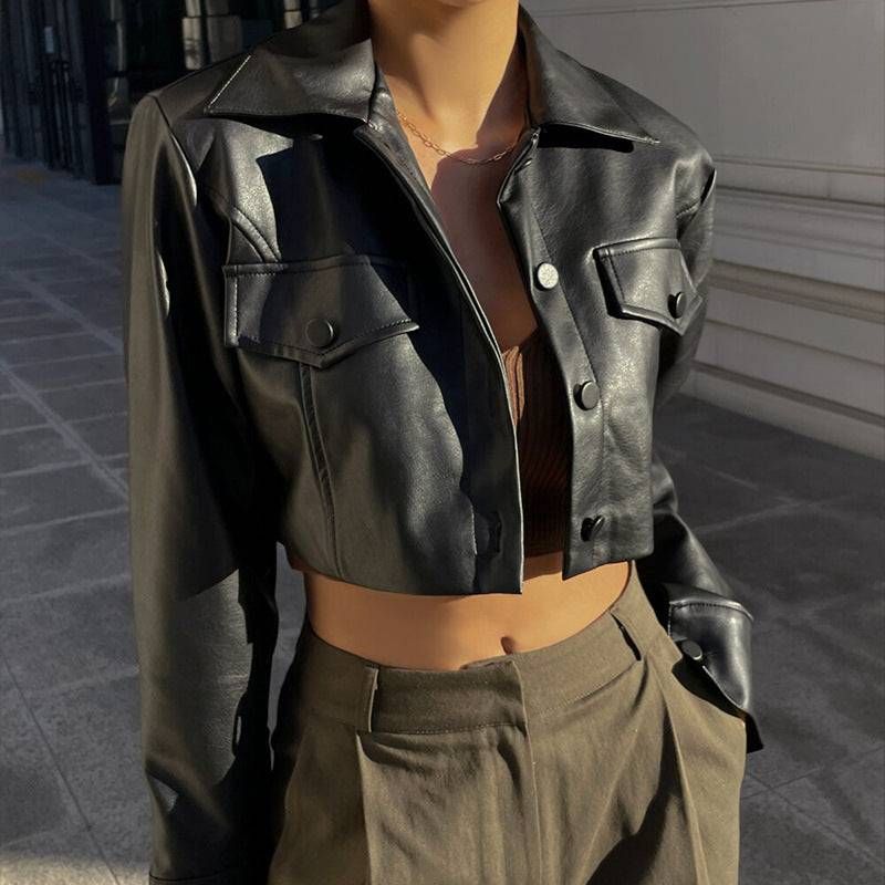 Autumn Winter Women Clothes Sexy Cropped Sexy Motorcycle Clothing Women Leather Top Coat - Yara fashion  38158450 Autumn Winter Women Clothes Sexy Cropped Sexy Motorcycle Clothing Women Leather Top Coat 