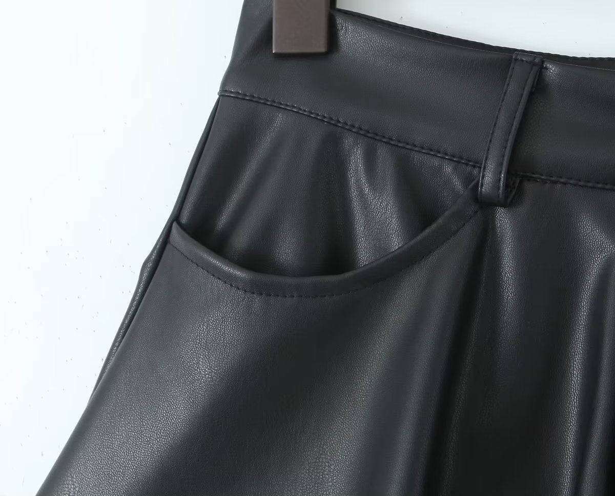 Autumn Winter Women Clothing Leather Short Pantskirt Skirt - Yara fashion  77430013 Autumn Winter Women Clothing Leather Short Pantskirt Skirt 