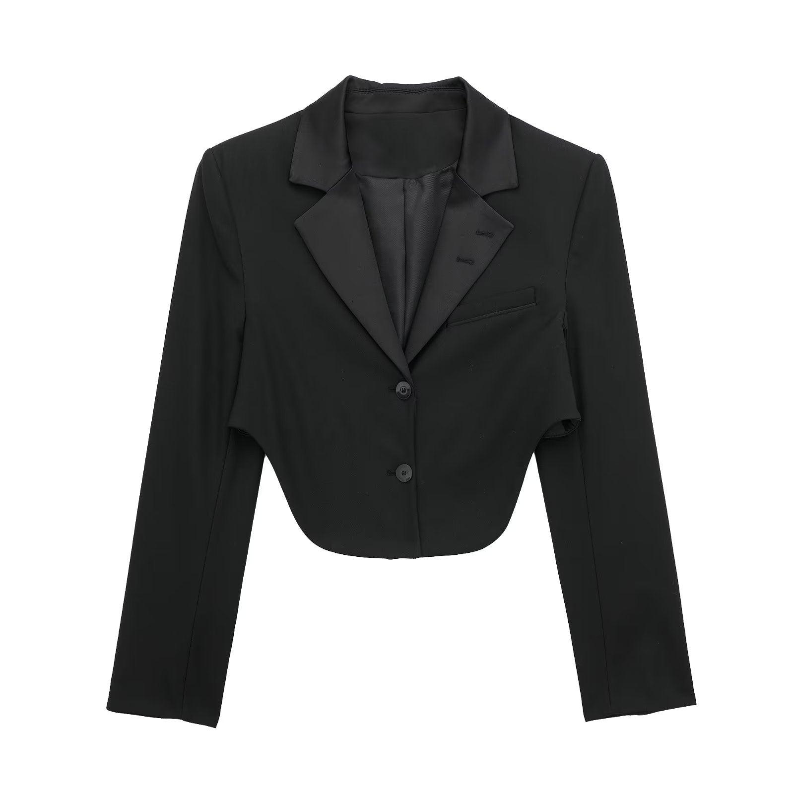 Autumn Winter Women Clothing Stitching Collared Short Blazer Trousers Suit - Yara fashionYara fashion