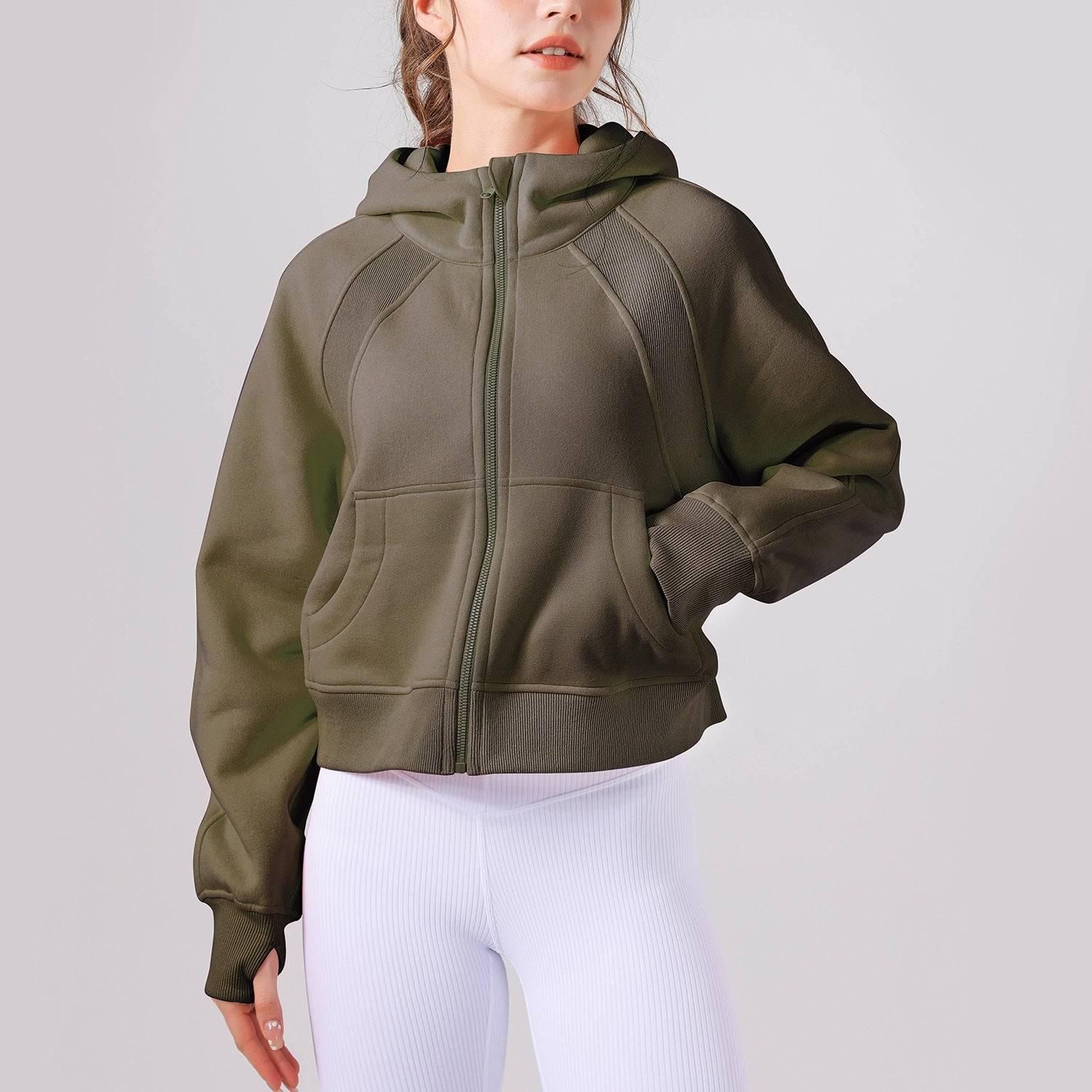 Autumn Winter Yoga Wear Hooded Sweater Thick Loose Casual Full Zipper Sports Jacket Women Workout Clothes - Yara fashion  69396305 Autumn Winter Yoga Wear Hooded Sweater Thick Loose Casual Full Zipper Sports Jacket Women Workout Clothes 