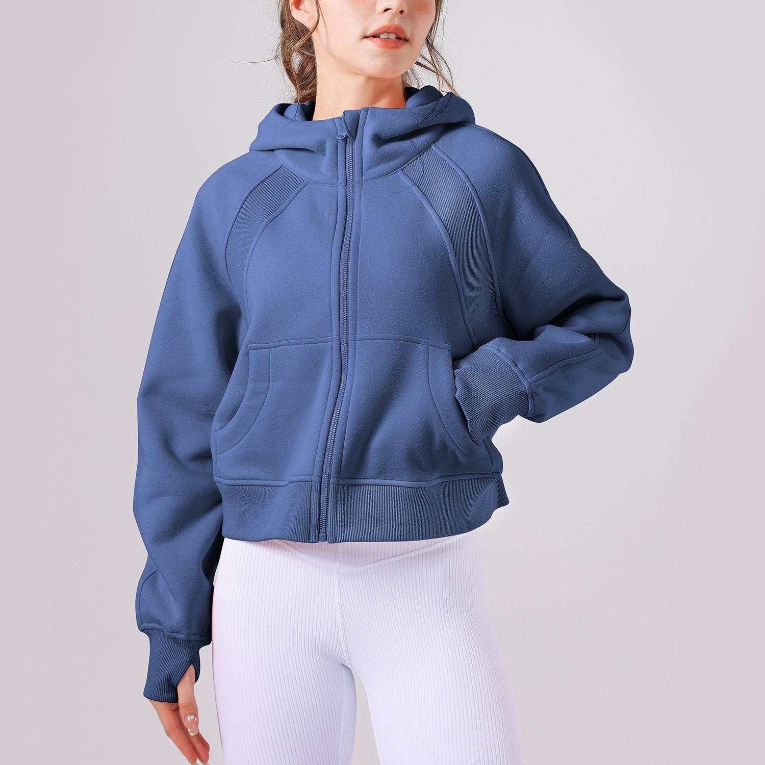 Autumn Winter Yoga Wear Hooded Sweater Thick Loose Casual Full Zipper Sports Jacket Women Workout Clothes - Yara fashion  23507591 Autumn Winter Yoga Wear Hooded Sweater Thick Loose Casual Full Zipper Sports Jacket Women Workout Clothes 