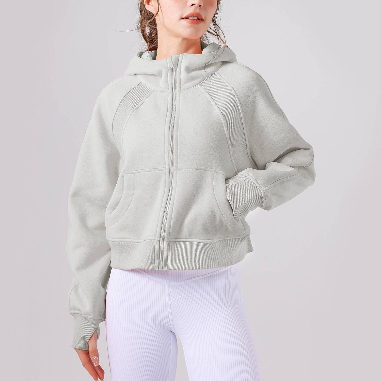 Autumn Winter Yoga Wear Hooded Sweater Thick Loose Casual Full Zipper Sports Jacket Women Workout Clothes - Yara fashion  37192140 Autumn Winter Yoga Wear Hooded Sweater Thick Loose Casual Full Zipper Sports Jacket Women Workout Clothes 