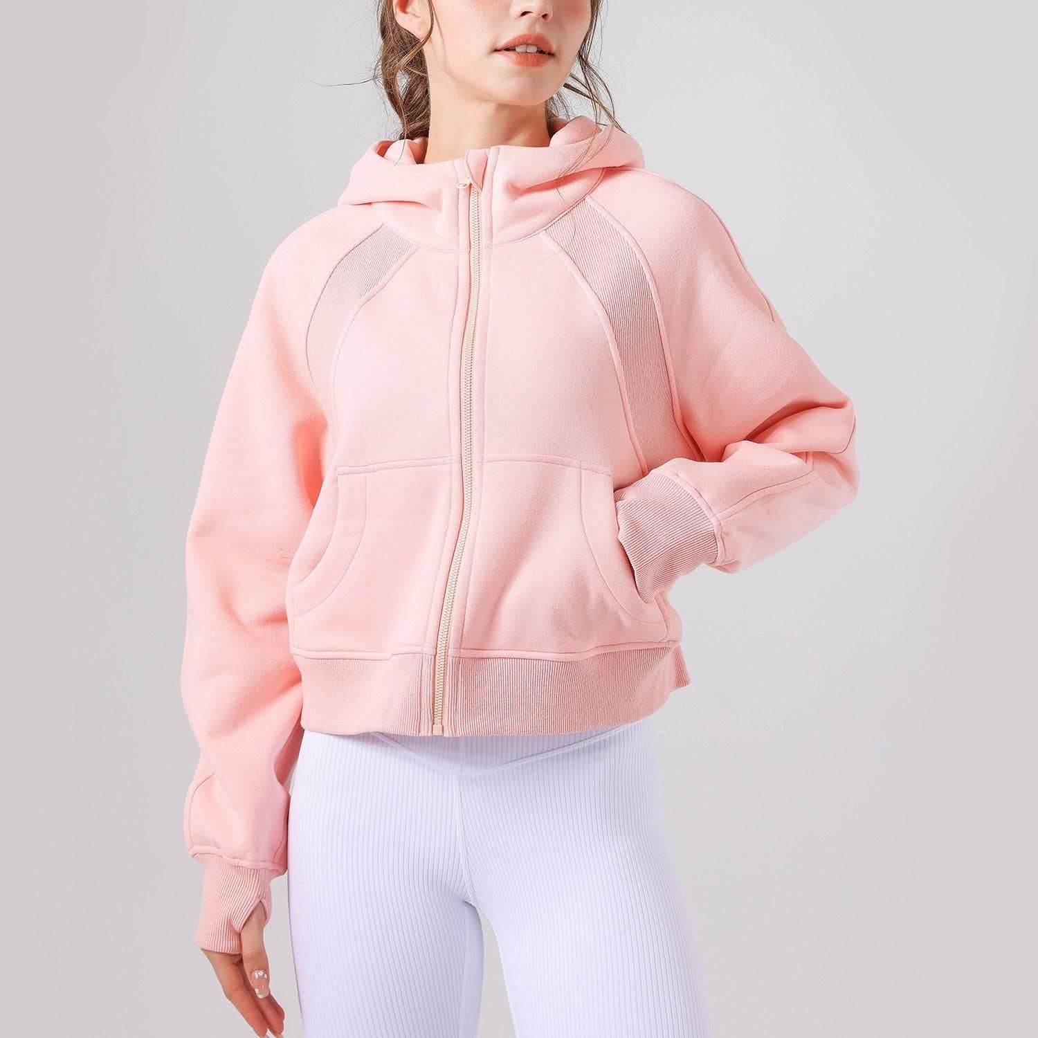 Autumn Winter Yoga Wear Hooded Sweater Thick Loose Casual Full Zipper Sports Jacket Women Workout Clothes - Yara fashion  18582841 Autumn Winter Yoga Wear Hooded Sweater Thick Loose Casual Full Zipper Sports Jacket Women Workout Clothes 