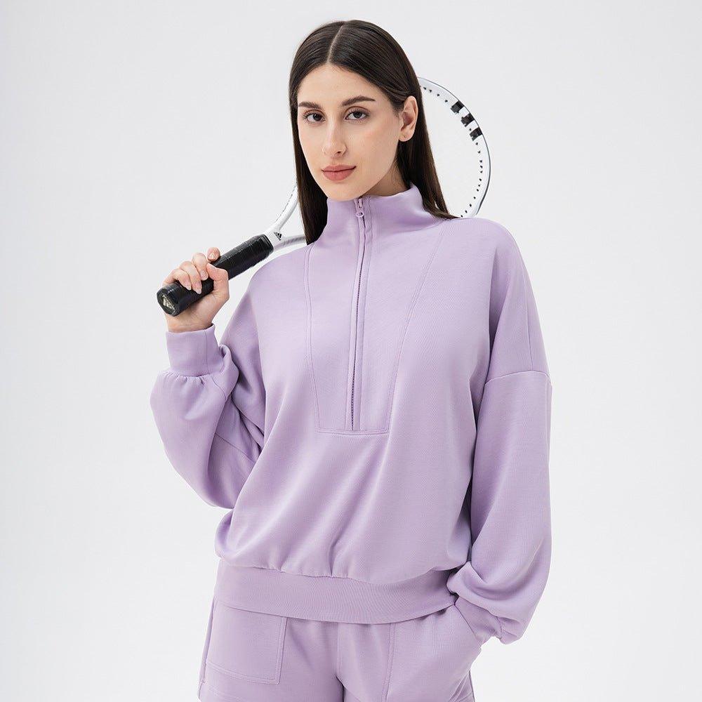 Autumn Winter Yoga Wear Sports Sweater Women Modal Air Layer Loose Collared Running Fitness Casual Top - Yara fashionYara fashion