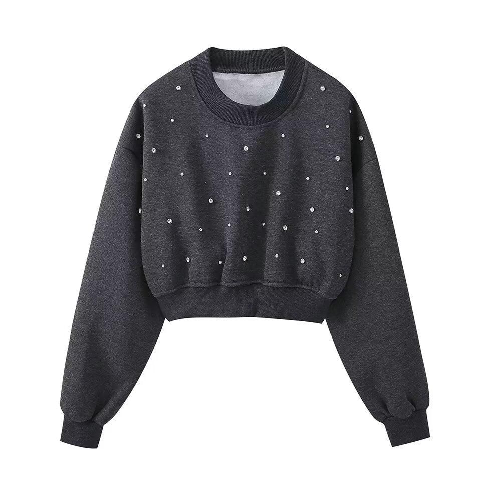 Autumn Women Clothing Sense Jewelry Inlaid Washed Short Sweater - Yara fashion  78823916 Autumn Women Clothing Sense Jewelry Inlaid Washed Short Sweater 