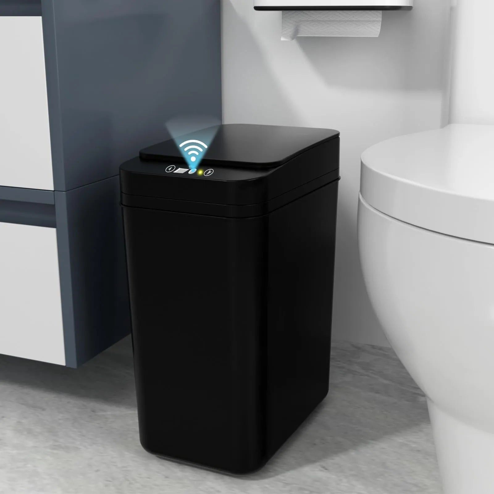 Bathroom Trash Can with Lid Touchless Automatic Garbage Can Slim Motion Sensor Smart Trash Bin - Yara fashion  32549792 Bathroom Trash Can with Lid Touchless Automatic Garbage Can Slim Motion Sensor Smart Trash Bin 