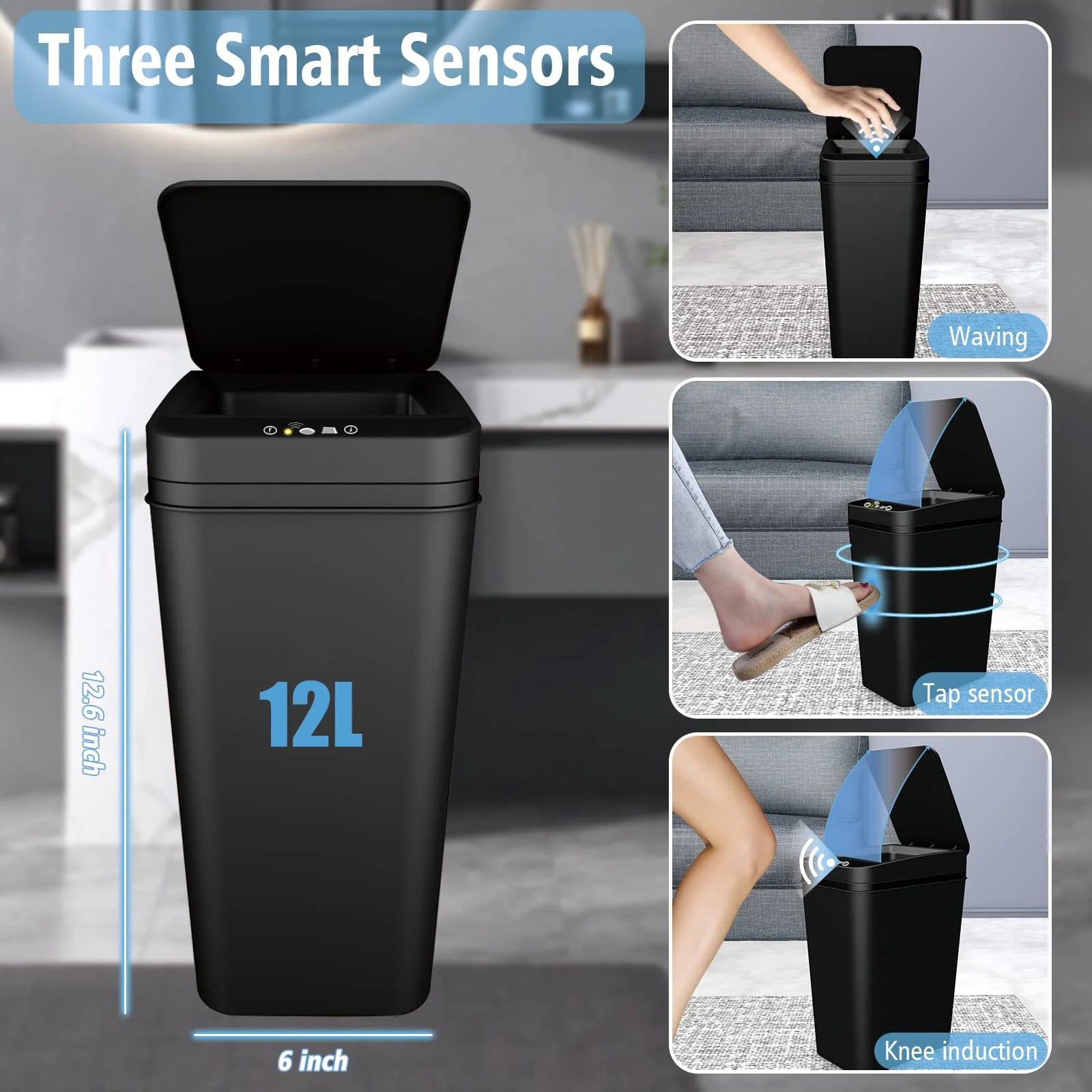 Bathroom Trash Can with Lid Touchless Automatic Garbage Can Slim Motion Sensor Smart Trash Bin - Yara fashion  84415549 Bathroom Trash Can with Lid Touchless Automatic Garbage Can Slim Motion Sensor Smart Trash Bin 