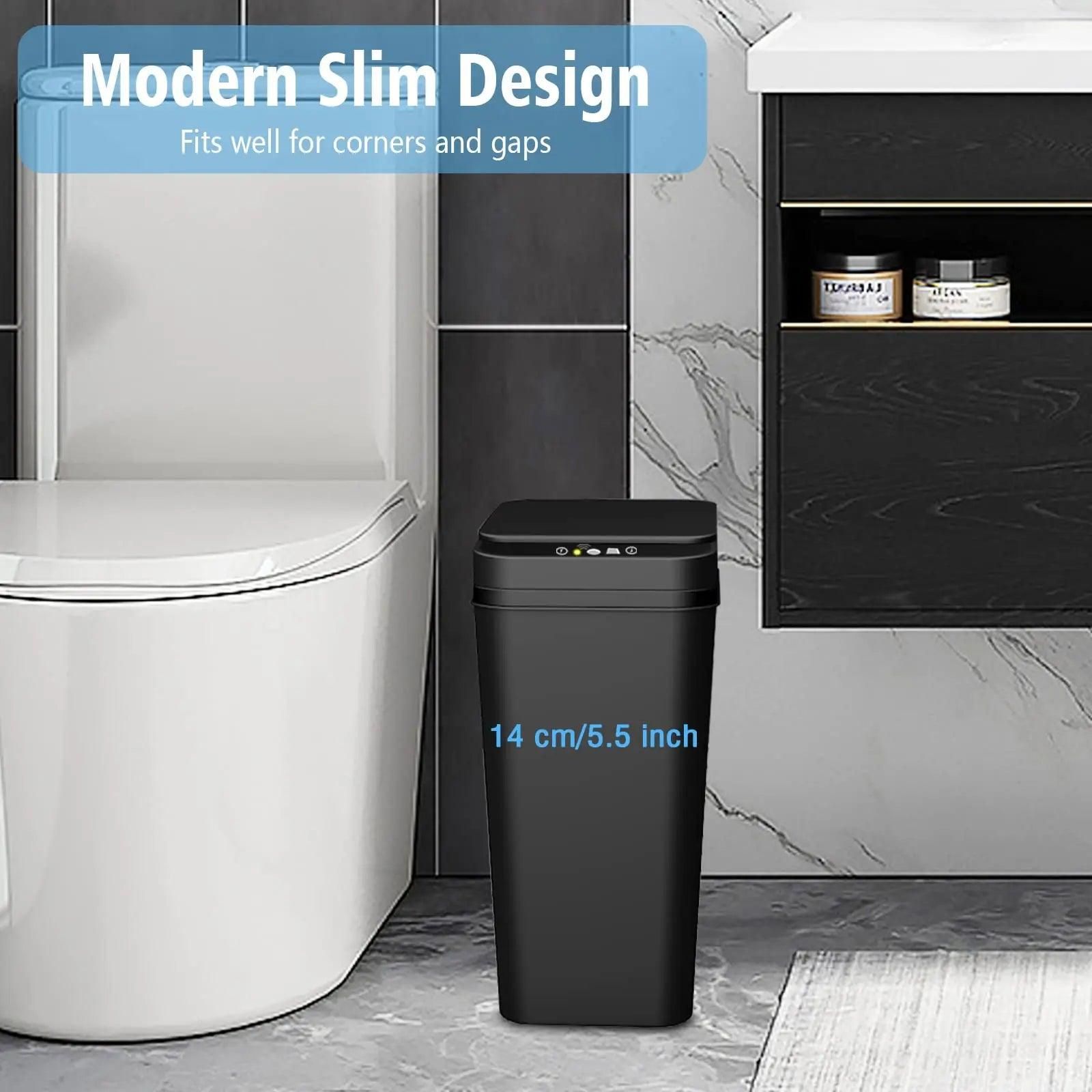 Bathroom Trash Can with Lid Touchless Automatic Garbage Can Slim Motion Sensor Smart Trash Bin - Yara fashion  27170105 Bathroom Trash Can with Lid Touchless Automatic Garbage Can Slim Motion Sensor Smart Trash Bin 