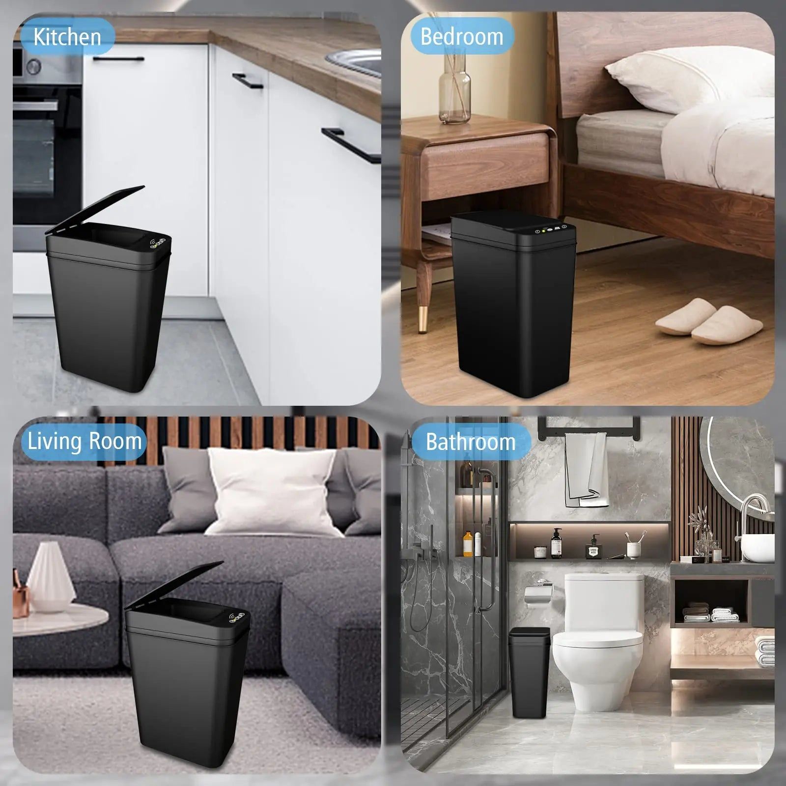 Bathroom Trash Can with Lid Touchless Automatic Garbage Can Slim Motion Sensor Smart Trash Bin - Yara fashion  93053785 Bathroom Trash Can with Lid Touchless Automatic Garbage Can Slim Motion Sensor Smart Trash Bin 