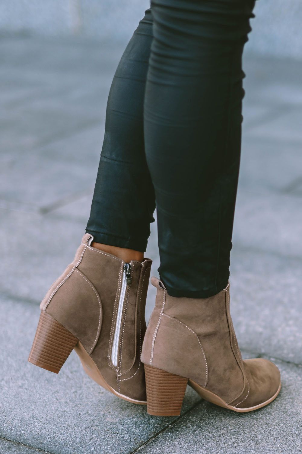 Beige Faux Suede Size Zip Heeled Booties - Yara fashion  8187867 Beige Faux Suede Size Zip Heeled Booties 