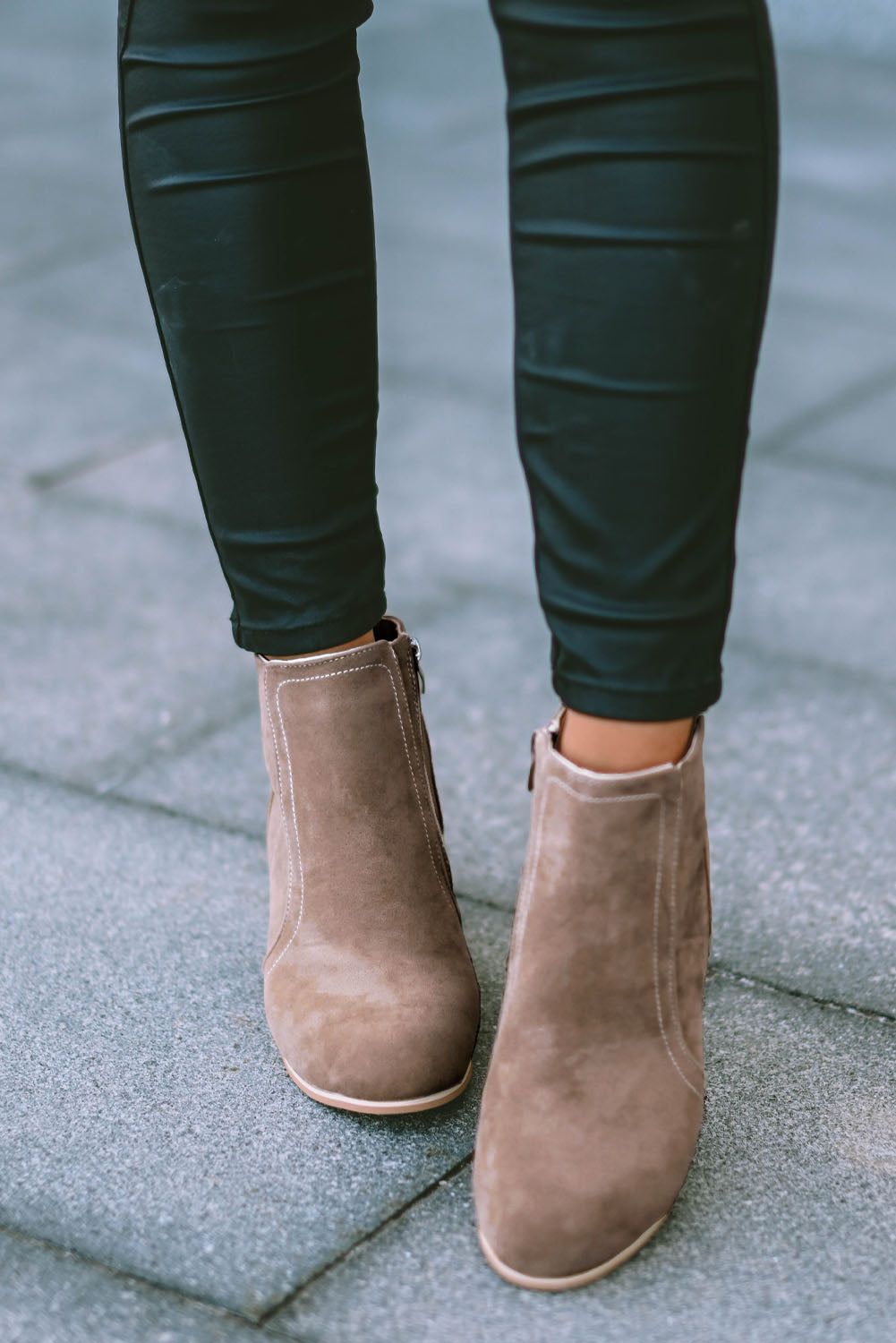 Beige Faux Suede Size Zip Heeled Booties - Yara fashion  17622119 Beige Faux Suede Size Zip Heeled Booties 