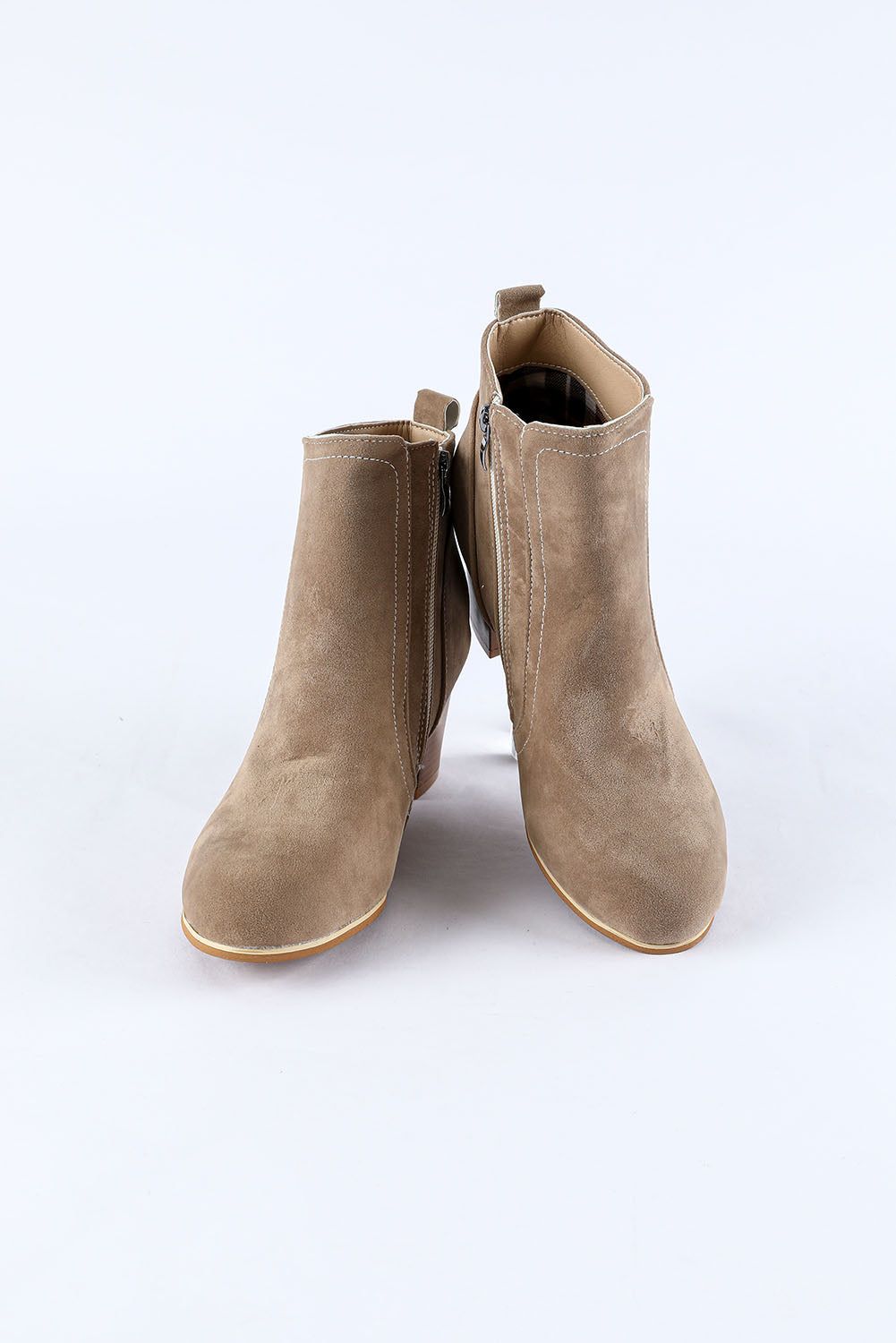 Beige Faux Suede Size Zip Heeled Booties - Yara fashion  85863932 Beige Faux Suede Size Zip Heeled Booties 