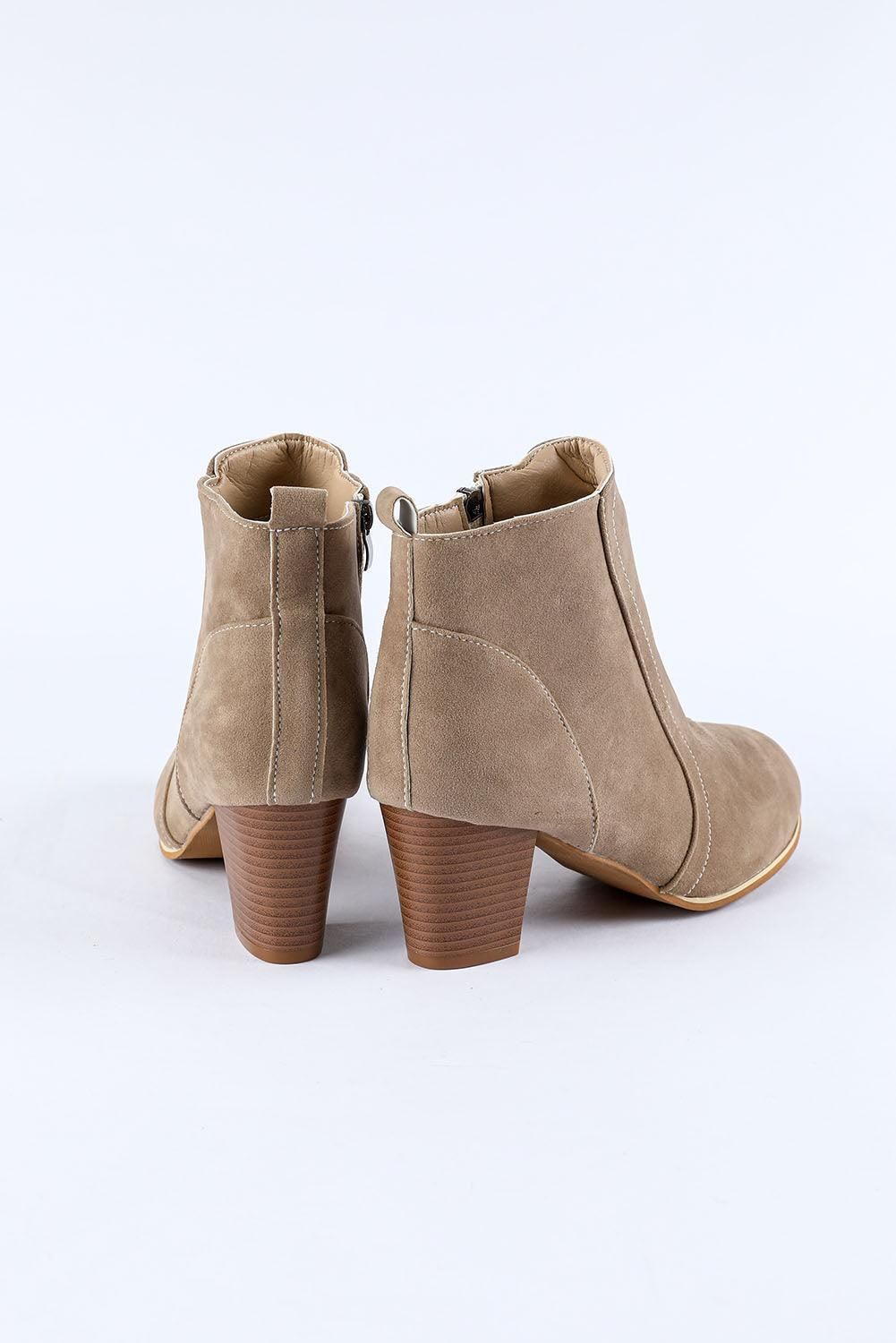 Beige Faux Suede Size Zip Heeled Booties - Yara fashion  89292873 Beige Faux Suede Size Zip Heeled Booties 