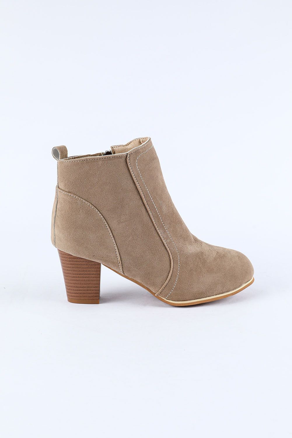 Beige Faux Suede Size Zip Heeled Booties - Yara fashion  43415349 Beige Faux Suede Size Zip Heeled Booties 