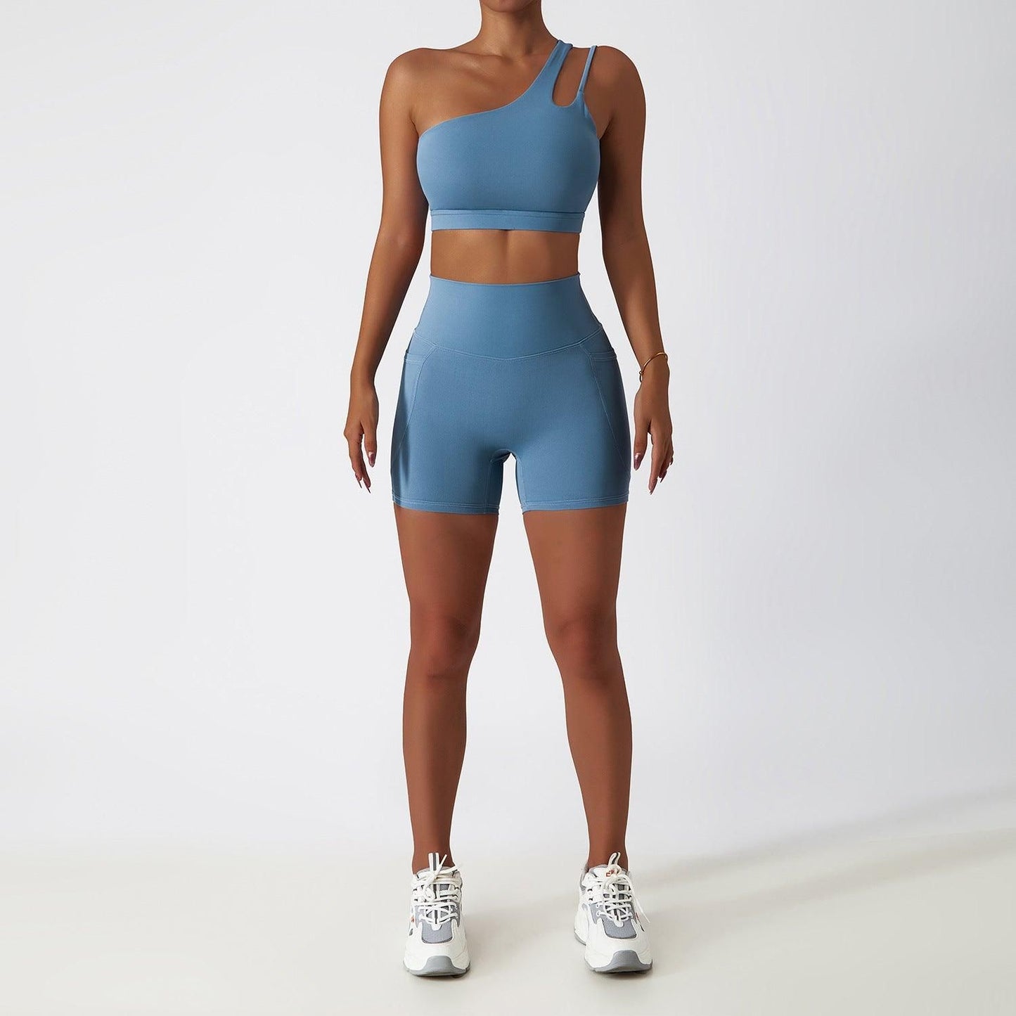 Breathable Cloud Feeling Quick Drying Skinny Yoga Clothes Pocket Running Sports Suit Oblique Shoulder Nude Feel Fitness Suit Suit - Yara fashion  75112018 Breathable Cloud Feeling Quick Drying Skinny Yoga Clothes Pocket Running Sports Suit Oblique Shoulder Nude Feel Fitness Suit Suit 