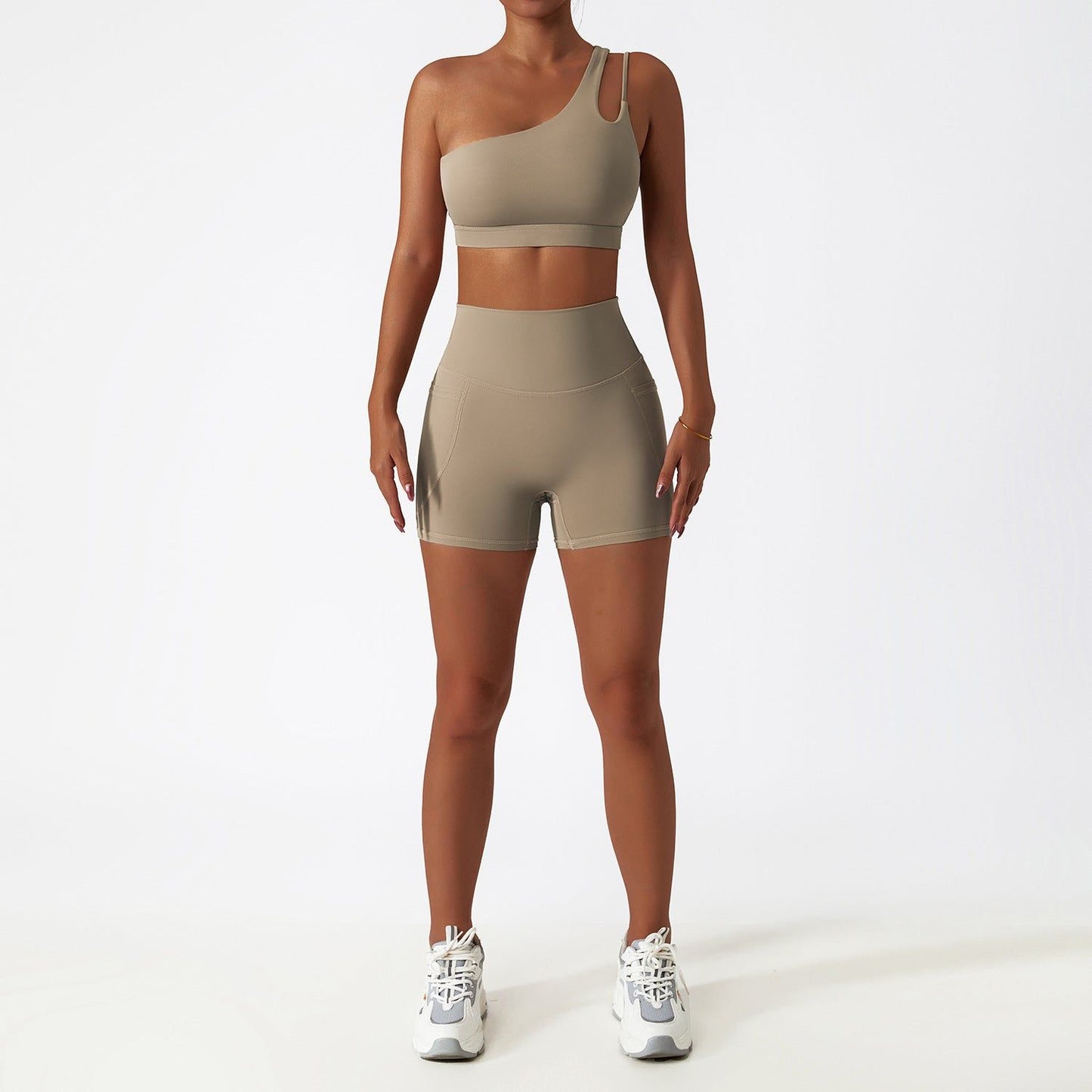 Breathable Cloud Feeling Quick Drying Skinny Yoga Clothes Pocket Running Sports Suit Oblique Shoulder Nude Feel Fitness Suit Suit - Yara fashion  9710119 Breathable Cloud Feeling Quick Drying Skinny Yoga Clothes Pocket Running Sports Suit Oblique Shoulder Nude Feel Fitness Suit Suit 