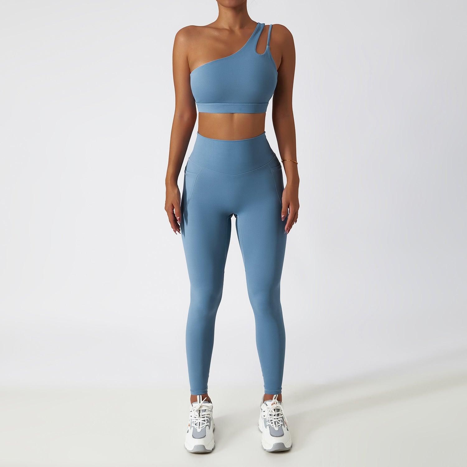 Breathable Cloud Feeling Quick Drying Skinny Yoga Clothes Pocket Running Sports Suit Oblique Shoulder Nude Feel Fitness Suit Suit - Yara fashion  80354779 Breathable Cloud Feeling Quick Drying Skinny Yoga Clothes Pocket Running Sports Suit Oblique Shoulder Nude Feel Fitness Suit Suit 