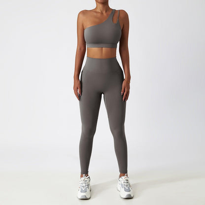 Breathable Cloud Feeling Quick Drying Skinny Yoga Clothes Pocket Running Sports Suit Oblique Shoulder Nude Feel Fitness Suit Suit - Yara fashion  85212449 Breathable Cloud Feeling Quick Drying Skinny Yoga Clothes Pocket Running Sports Suit Oblique Shoulder Nude Feel Fitness Suit Suit 