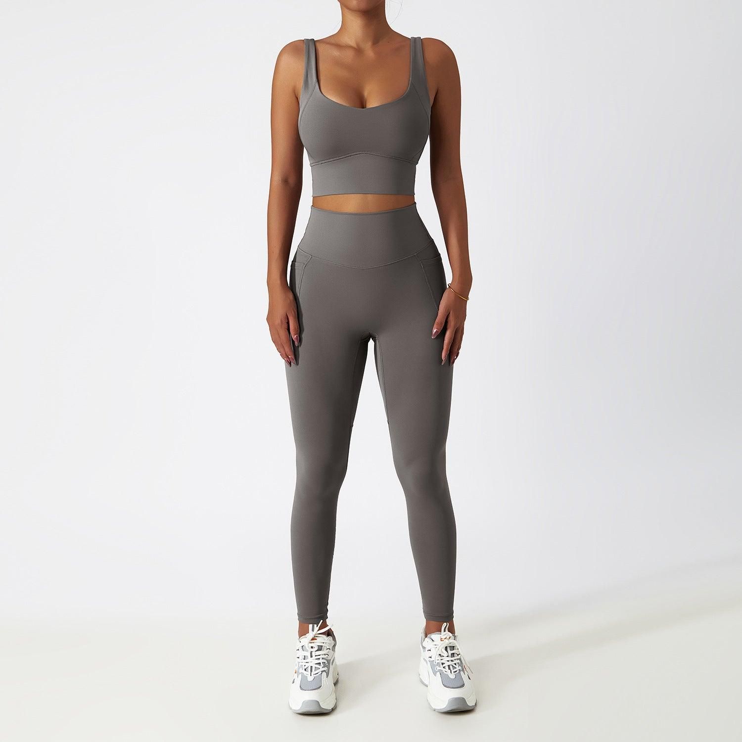 Breathable Cloud Feeling Quick Drying Skinny Yoga Clothes Pocket Running Sports Suit Oblique Shoulder Nude Feel Fitness Suit Suit - Yara fashion  30048845 Breathable Cloud Feeling Quick Drying Skinny Yoga Clothes Pocket Running Sports Suit Oblique Shoulder Nude Feel Fitness Suit Suit 