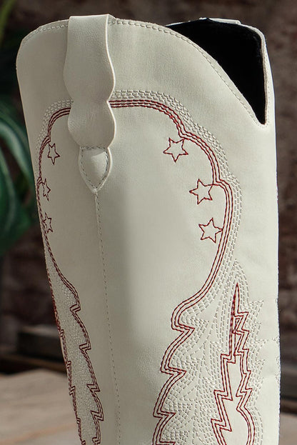 Bright White Geometric Leather Embroidered Boots - Yara fashion  77834281 Bright White Geometric Leather Embroidered Boots 