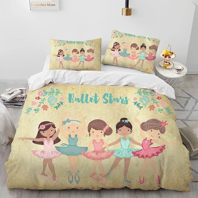 Cartoon Cute Ballet Girl Ballerina Comforter Bedding Set,Duvet Cover Bed Set Quilt Cover Pillowcase,Queen Size Bedding Set Kids - Yara fashion  84451728 Cartoon Cute Ballet Girl Ballerina Comforter Bedding Set,Duvet Cover Bed Set Quilt Cover Pillowcase,Queen Size Bedding Set Kids 