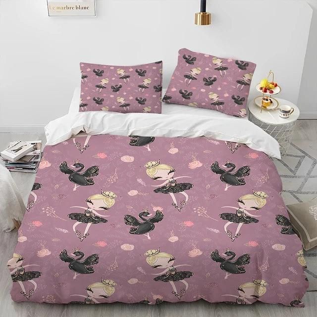 Cartoon Cute Ballet Girl Ballerina Comforter Bedding Set,Duvet Cover Bed Set Quilt Cover Pillowcase,Queen Size Bedding Set Kids - Yara fashion  829842 Cartoon Cute Ballet Girl Ballerina Comforter Bedding Set,Duvet Cover Bed Set Quilt Cover Pillowcase,Queen Size Bedding Set Kids 