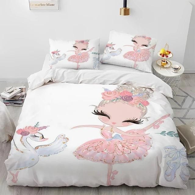 Cartoon Cute Ballet Girl Ballerina Comforter Bedding Set,Duvet Cover Bed Set Quilt Cover Pillowcase,Queen Size Bedding Set Kids - Yara fashion  25200137 Cartoon Cute Ballet Girl Ballerina Comforter Bedding Set,Duvet Cover Bed Set Quilt Cover Pillowcase,Queen Size Bedding Set Kids 