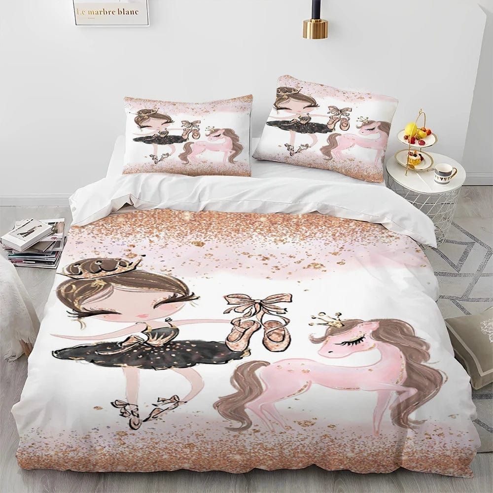 Cartoon Cute Ballet Girl Ballerina Comforter Bedding Set,Duvet Cover Bed Set Quilt Cover Pillowcase,Queen Size Bedding Set Kids - Yara fashion  10613931 Cartoon Cute Ballet Girl Ballerina Comforter Bedding Set,Duvet Cover Bed Set Quilt Cover Pillowcase,Queen Size Bedding Set Kids 