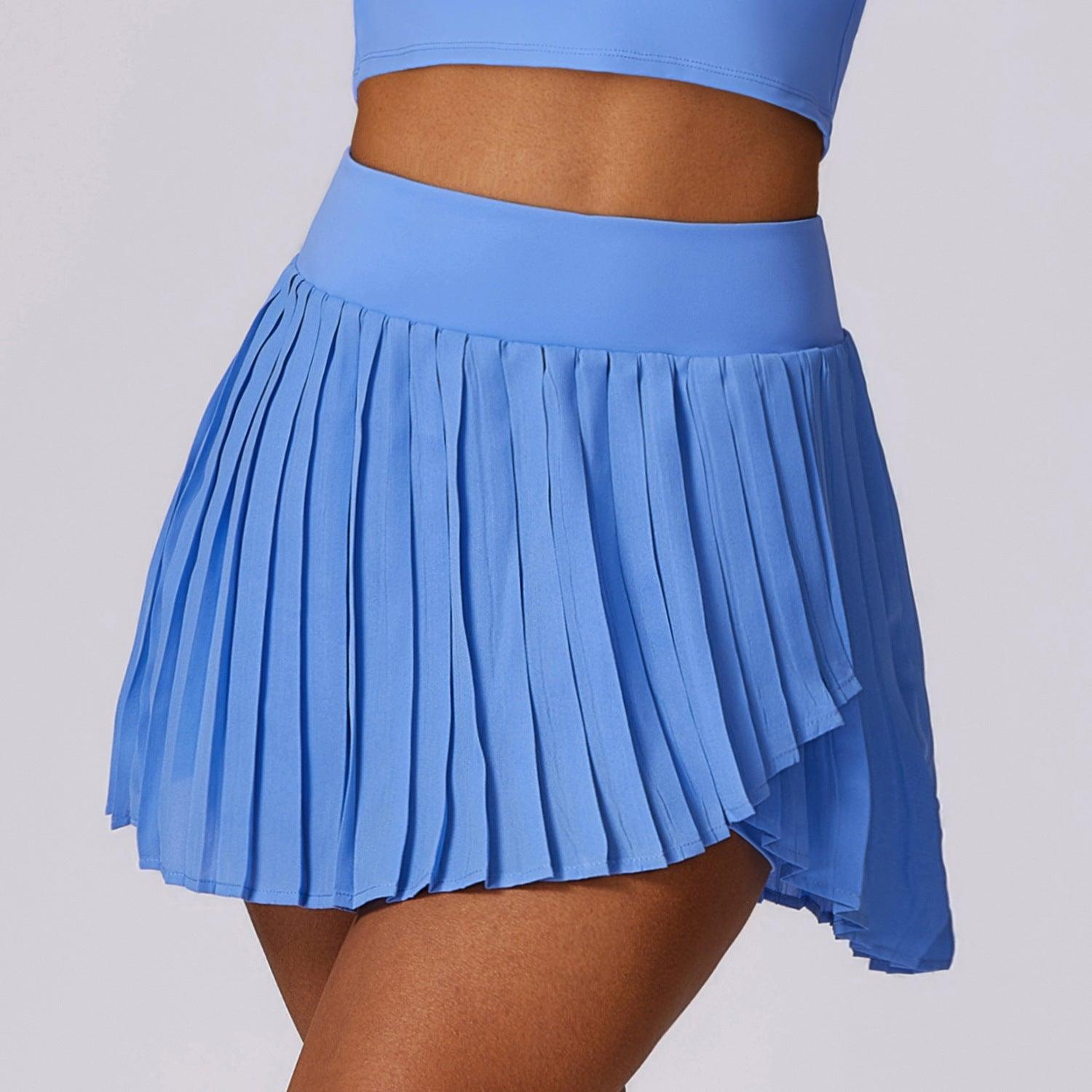 Casual Pleated Sports Skirt Women Faux Two Piece Quick Drying Tennis Culottes Anti Exposure Fitness Skirt - Yara fashionYara fashion