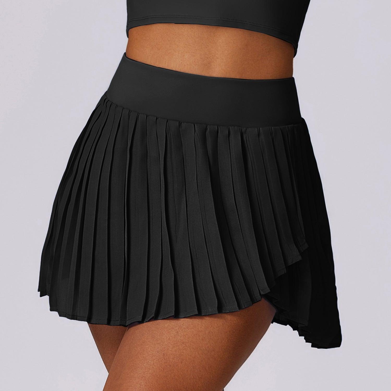 Casual Pleated Sports Skirt Women Faux Two Piece Quick Drying Tennis Culottes Anti Exposure Fitness Skirt - Yara fashionYara fashion